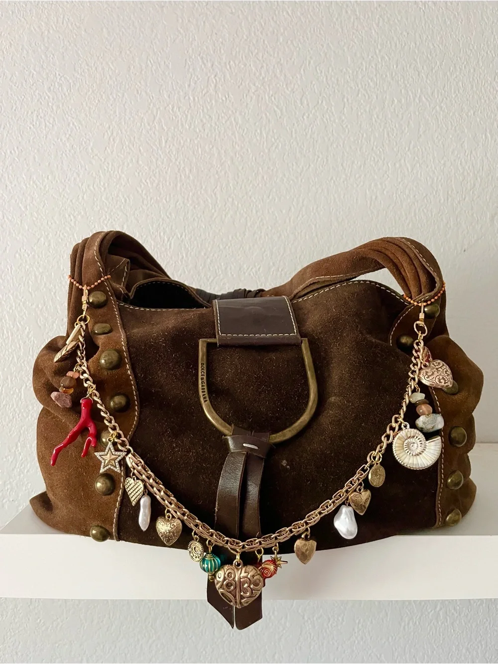 Handmade Boho Charm Bag Chain | Coastal Heart & Shell Purse Charm Accessory - Picture 3 of 8
